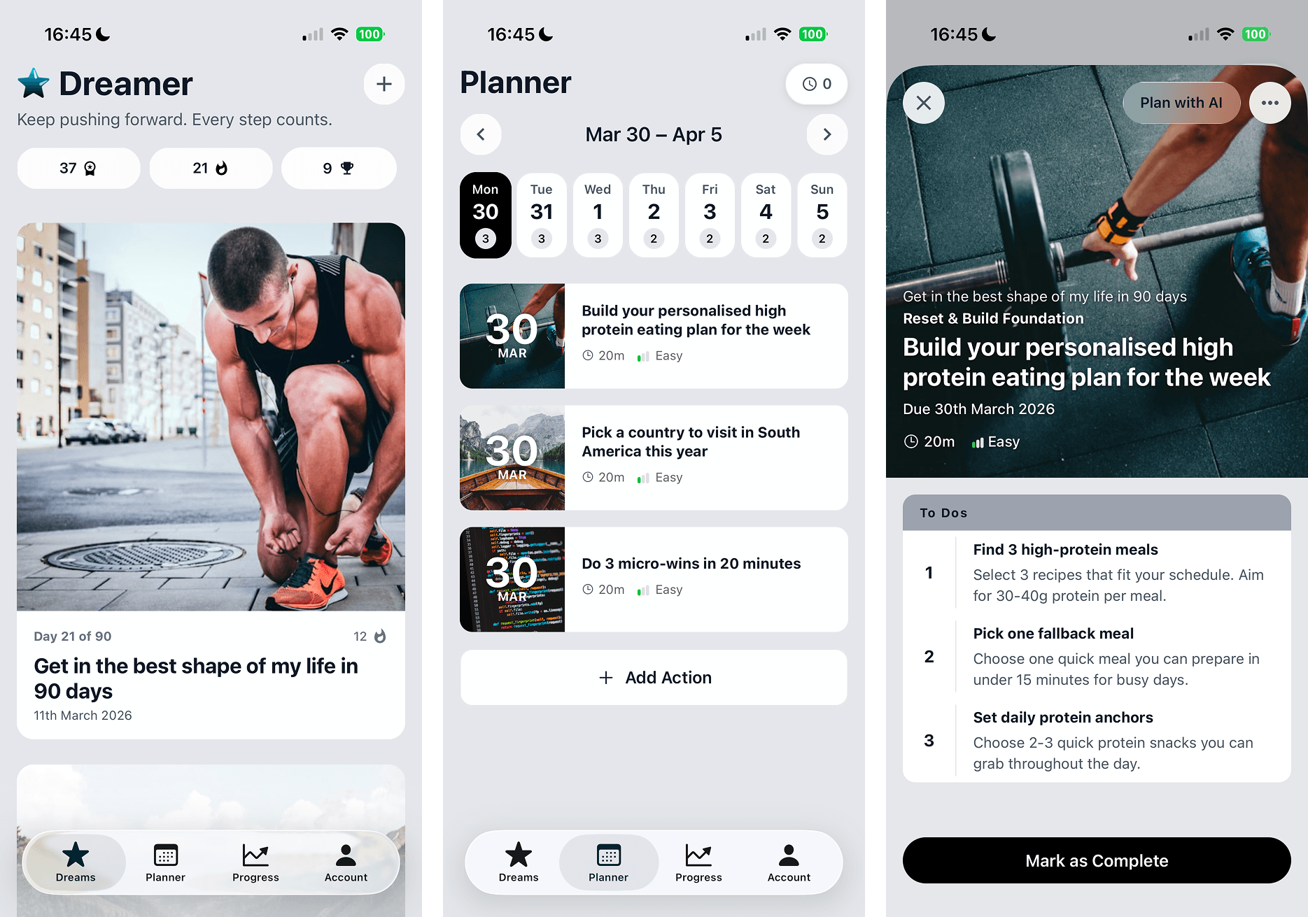 Dreamer: an AI-powered goal achievement app
